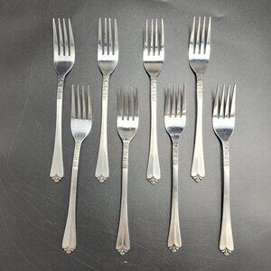 Orleans ORL31 Stainless 8 Dinner Forks Scroll Heel Fan Korea Flatware B39WU